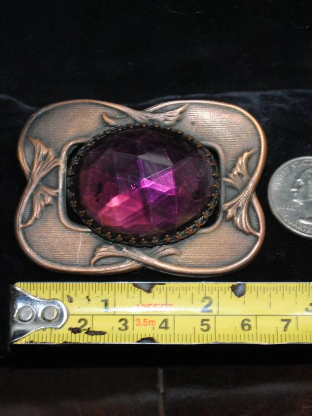 Antique Art Nouveau Sash Pin / Brooch with Foil Back Amethyst Glass